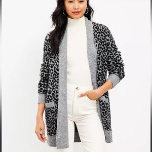NWT LOFT WOMENS LEOPARD PRINT POCKET OPEN CARDIGAN BLACK/GRAY SZ MEDIUM